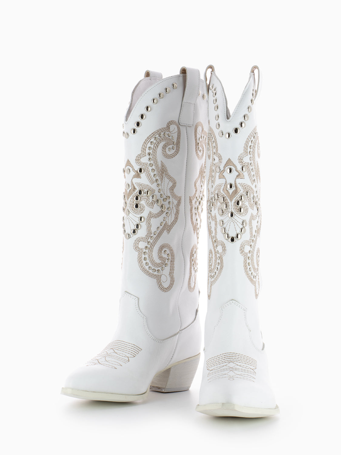 Stivale Texano in pelle con borchie bianco