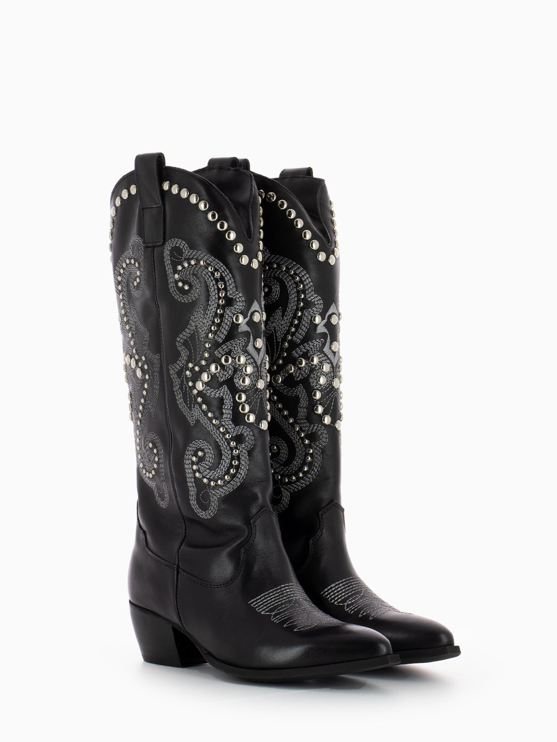 Stivale Texano in pelle con borchie nero