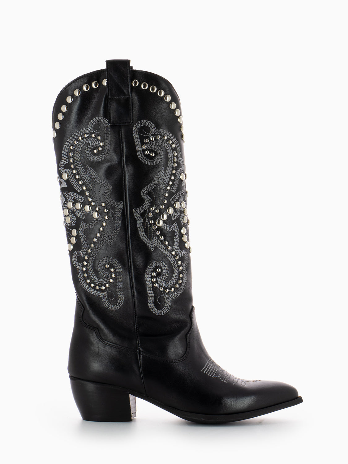 Stivale Texano in pelle con borchie nero