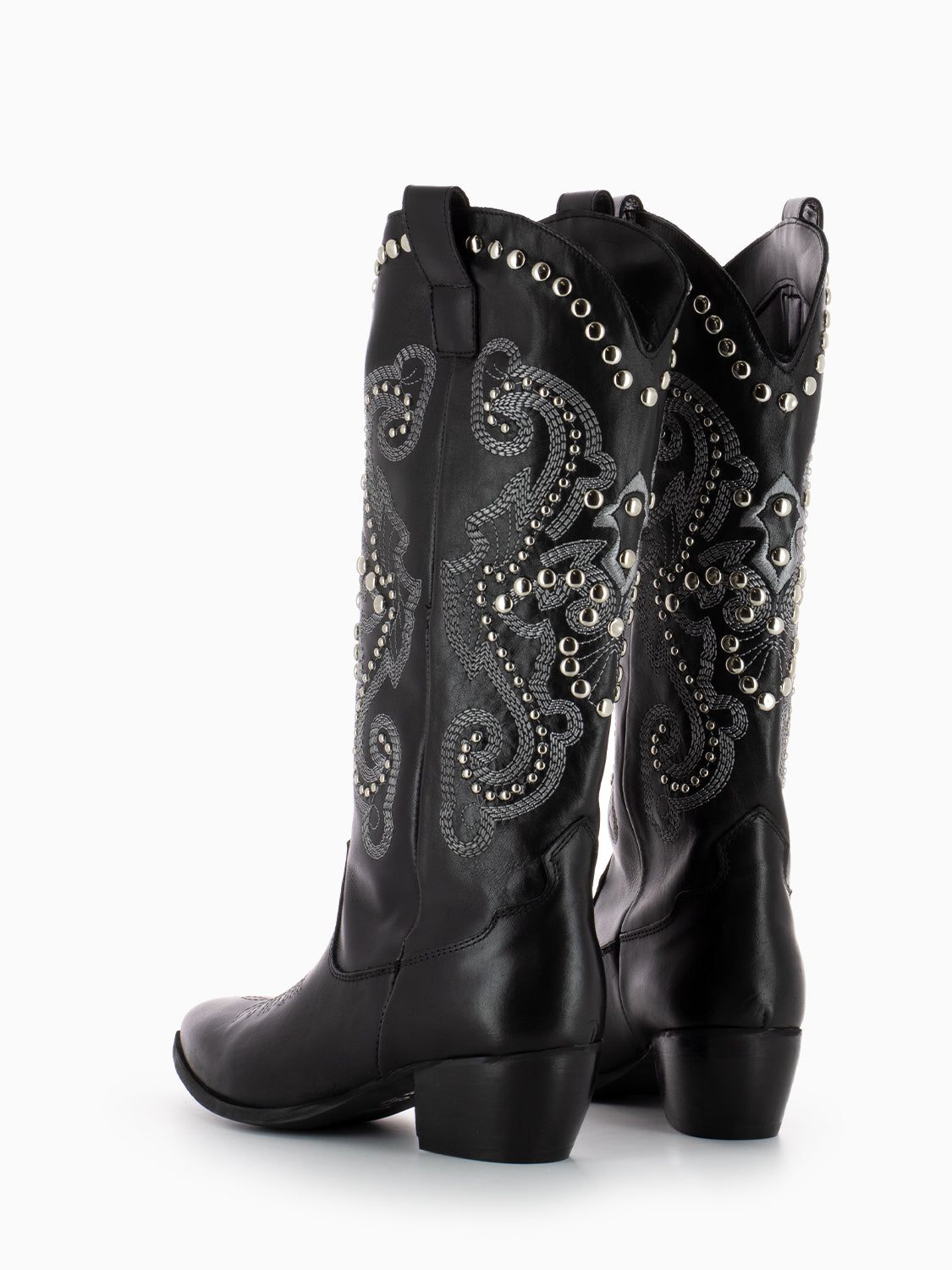 Stivale Texano in pelle con borchie nero