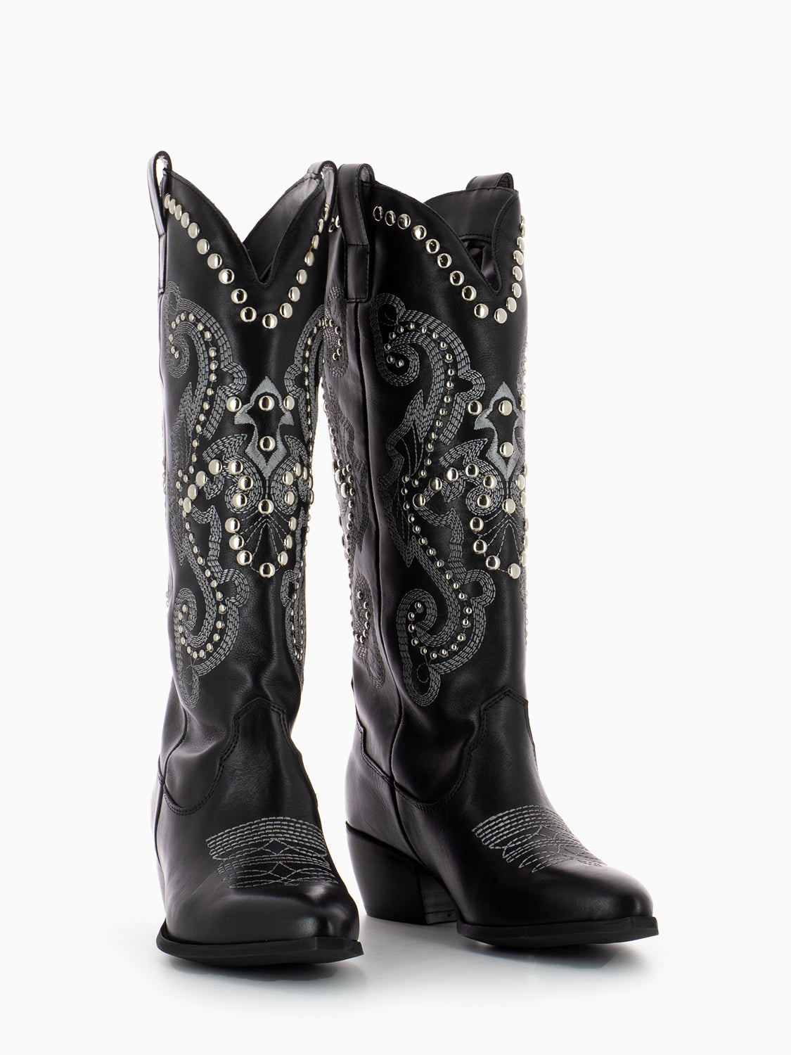 Stivale Texano in pelle con borchie nero