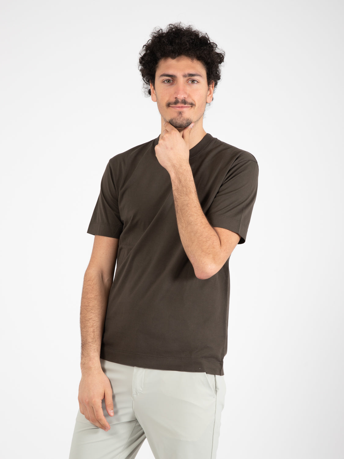Dark brown crew neck cotton T-shirt