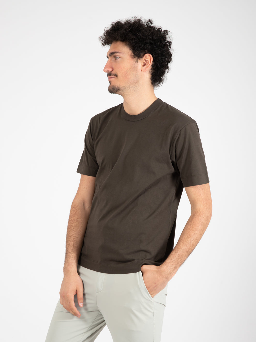 Dark brown crew neck cotton T-shirt