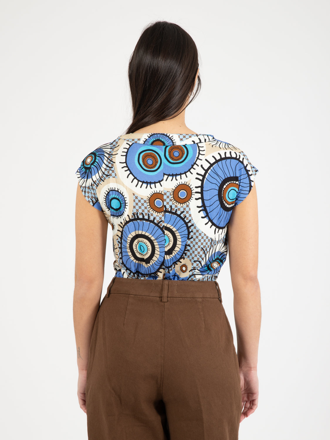 Blue patterned viscose T-shirt