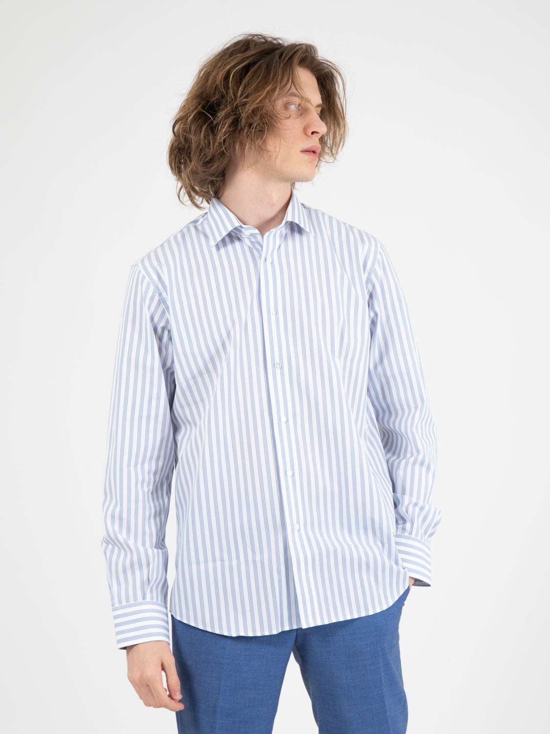Camicia No Iron bianco / azzurro