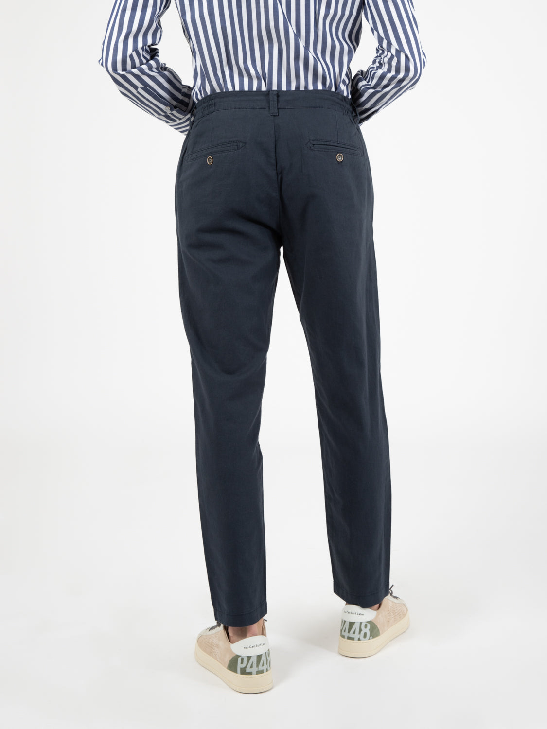 Navy linen blend trousers