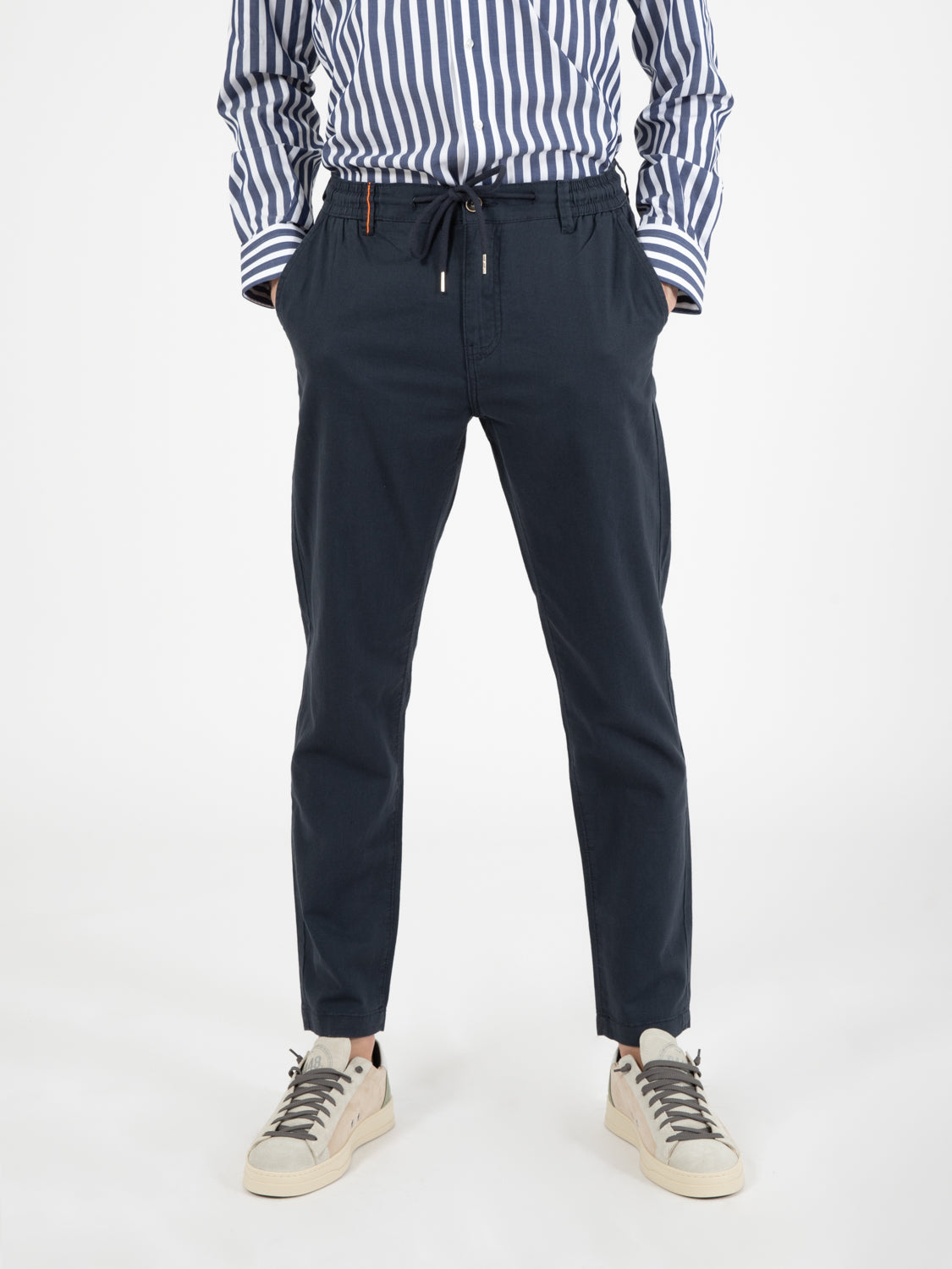 Navy linen blend trousers