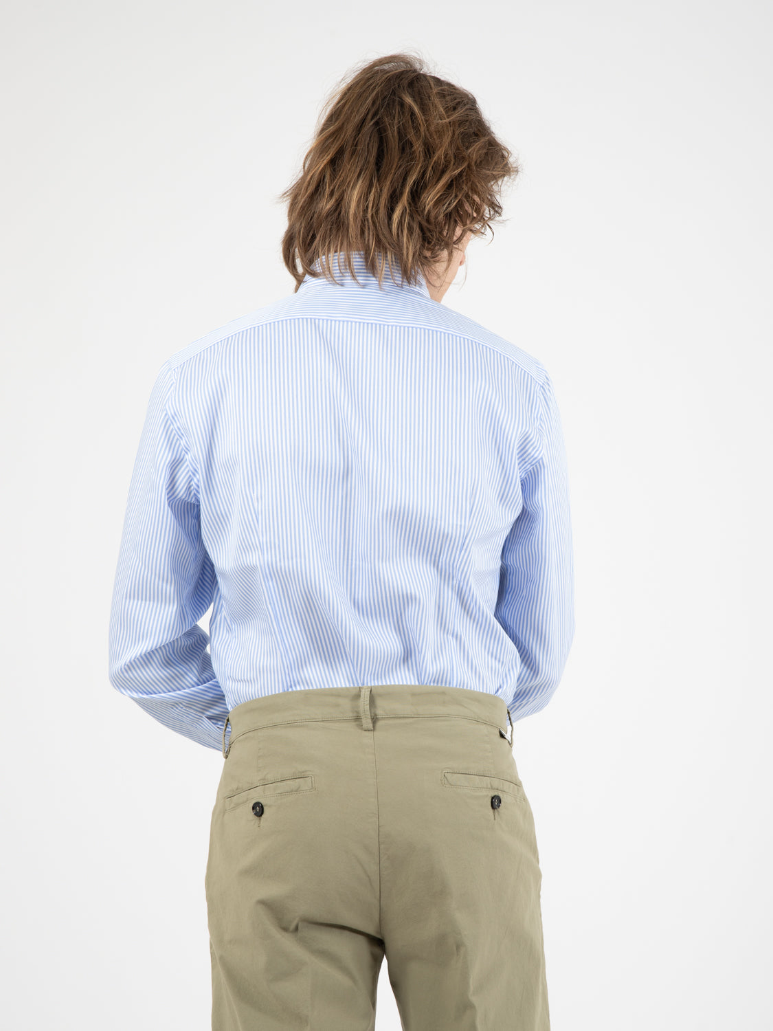 Camicia No Iron microriga bianco / azzurro