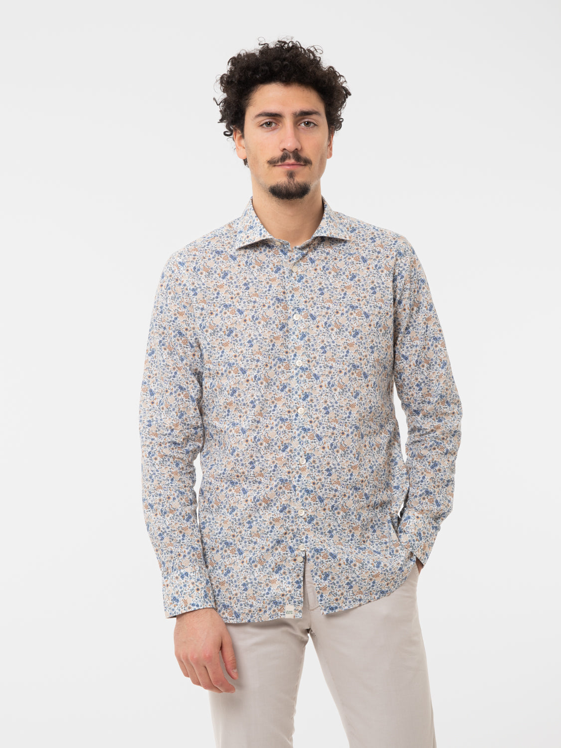 White/Beige Floral Patterned Shirt