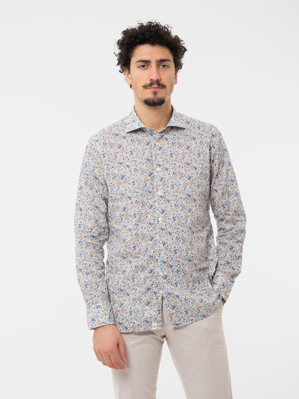White/Beige Floral Patterned Shirt
