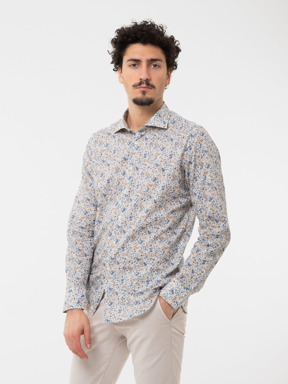 White/Beige Floral Patterned Shirt