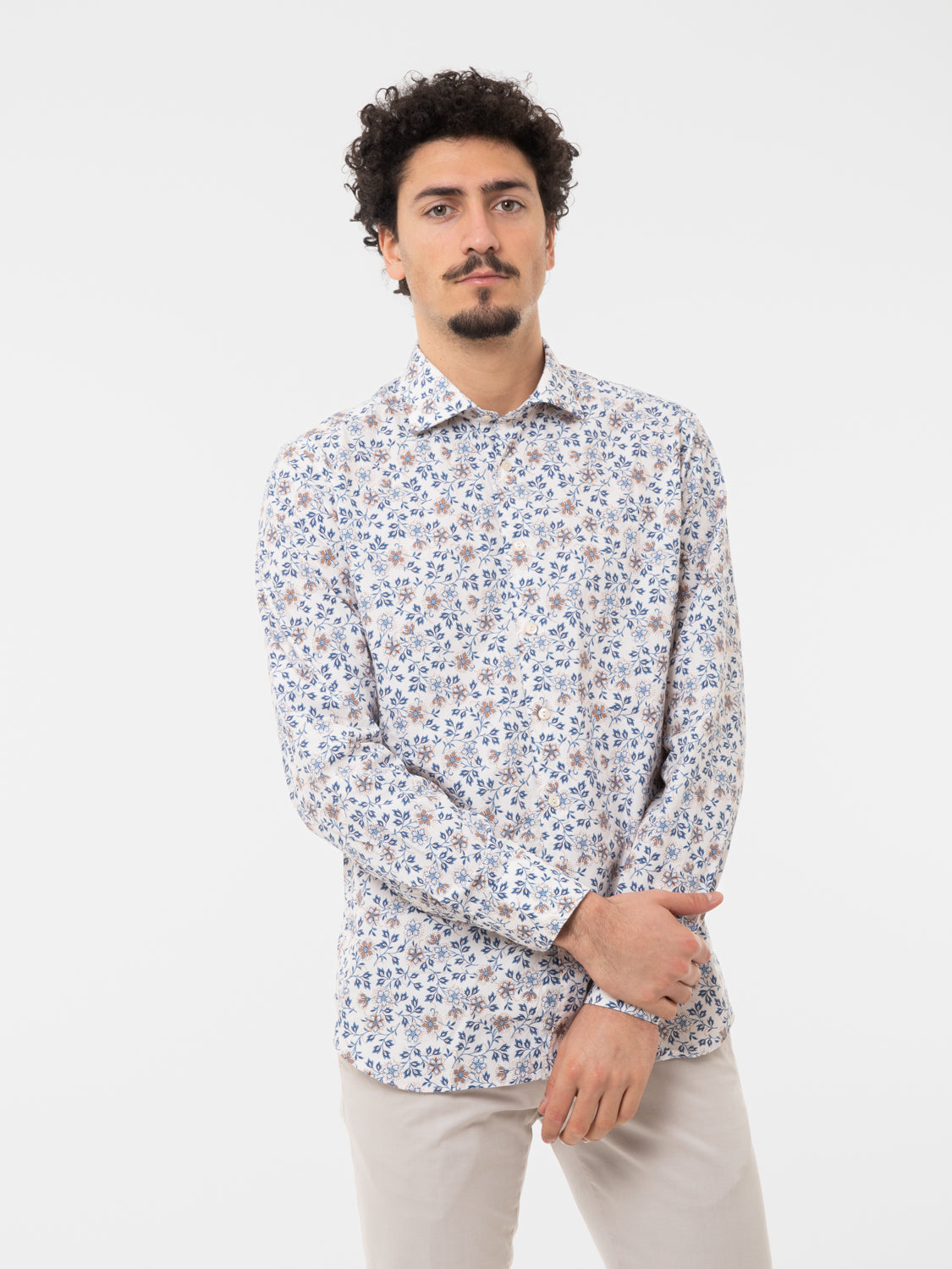 Camicia fantasia floreale bianca/blu
