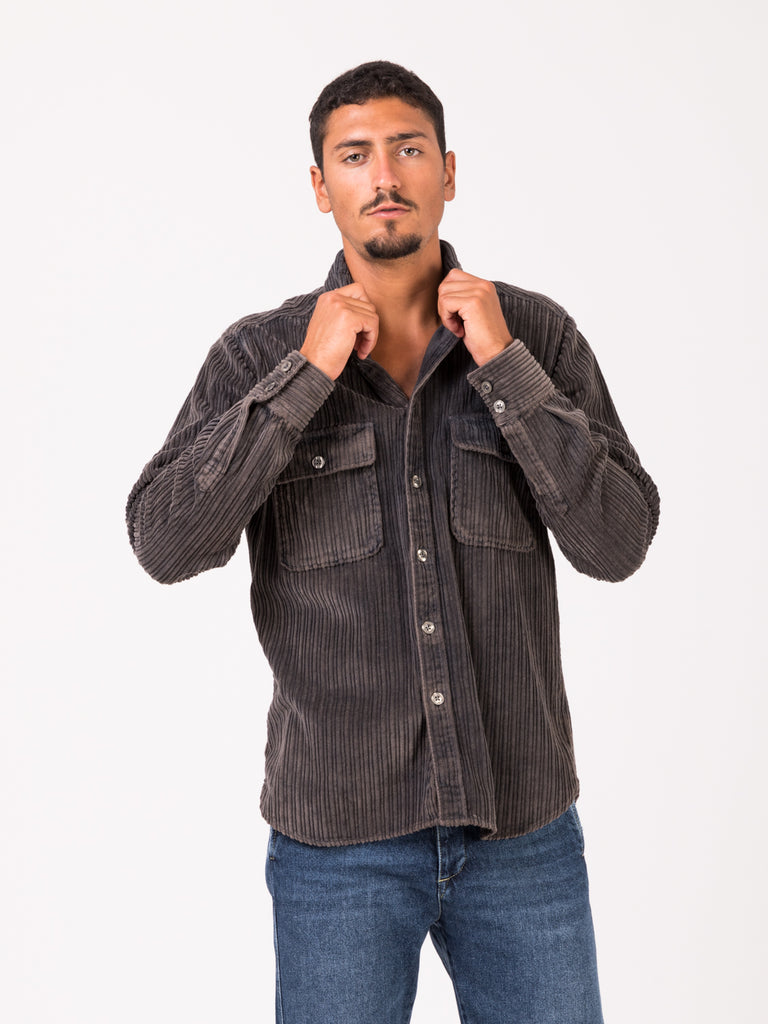 TINTORIA MATTEI 954 - Camicia overdyed marrone a coste