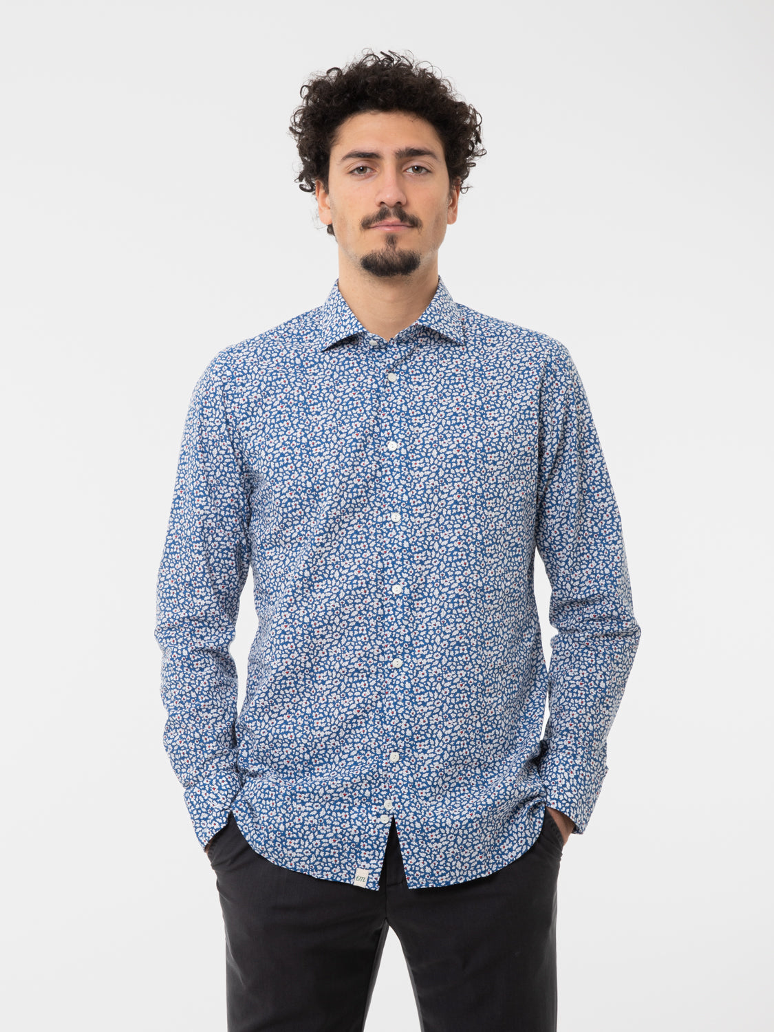 Camicia fantasia fiori blu / bianca