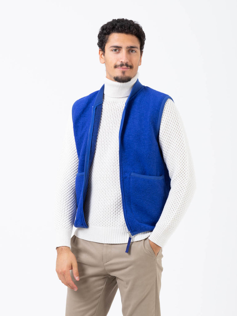 UNIVERSAL WORKS - Gilet wool fleece bluette con zip