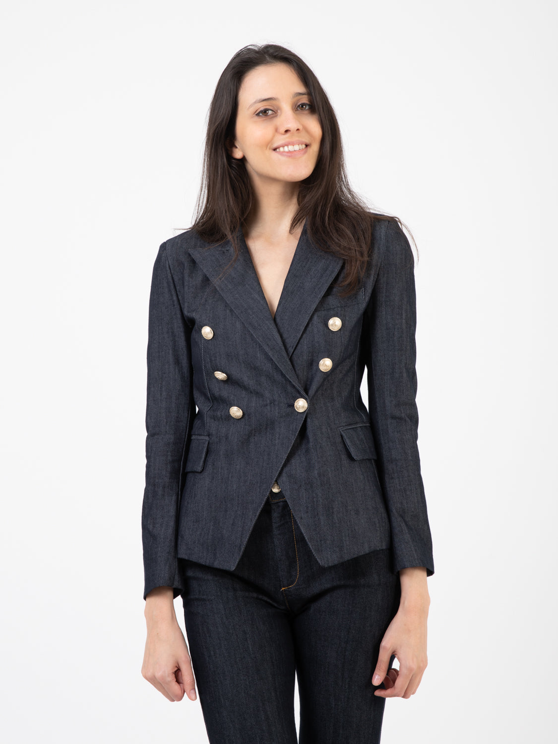 Blazer doppiopetto blu denim