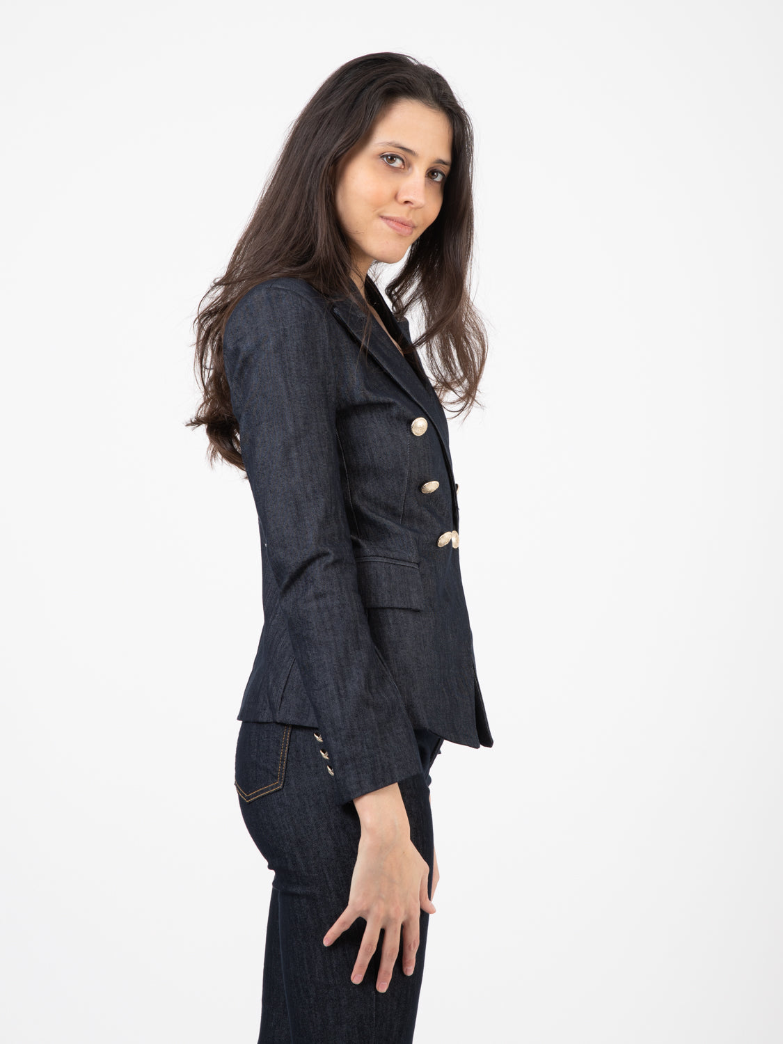 Blazer doppiopetto blu denim