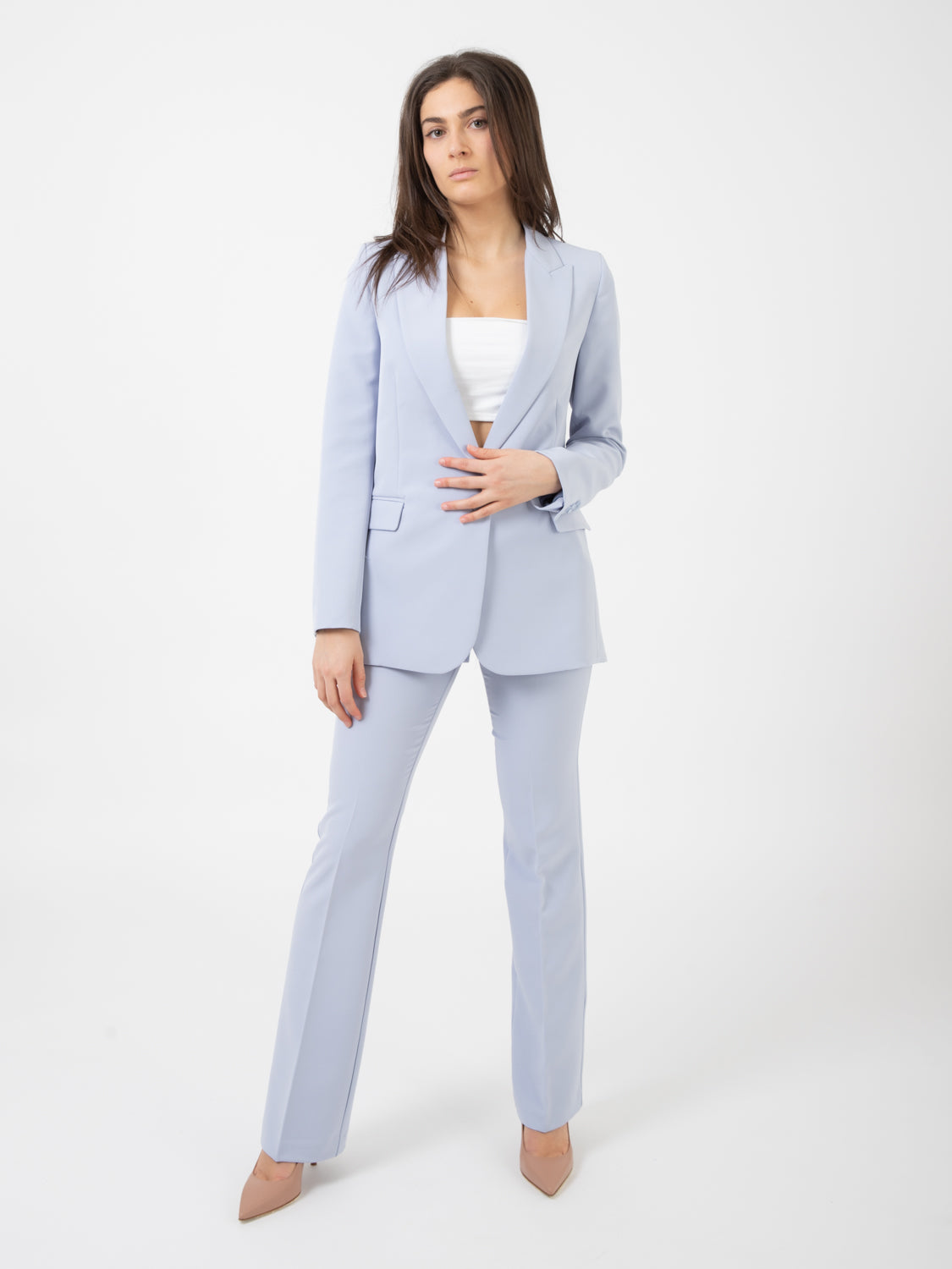 Blazer lungo monopetto azzurro polvere