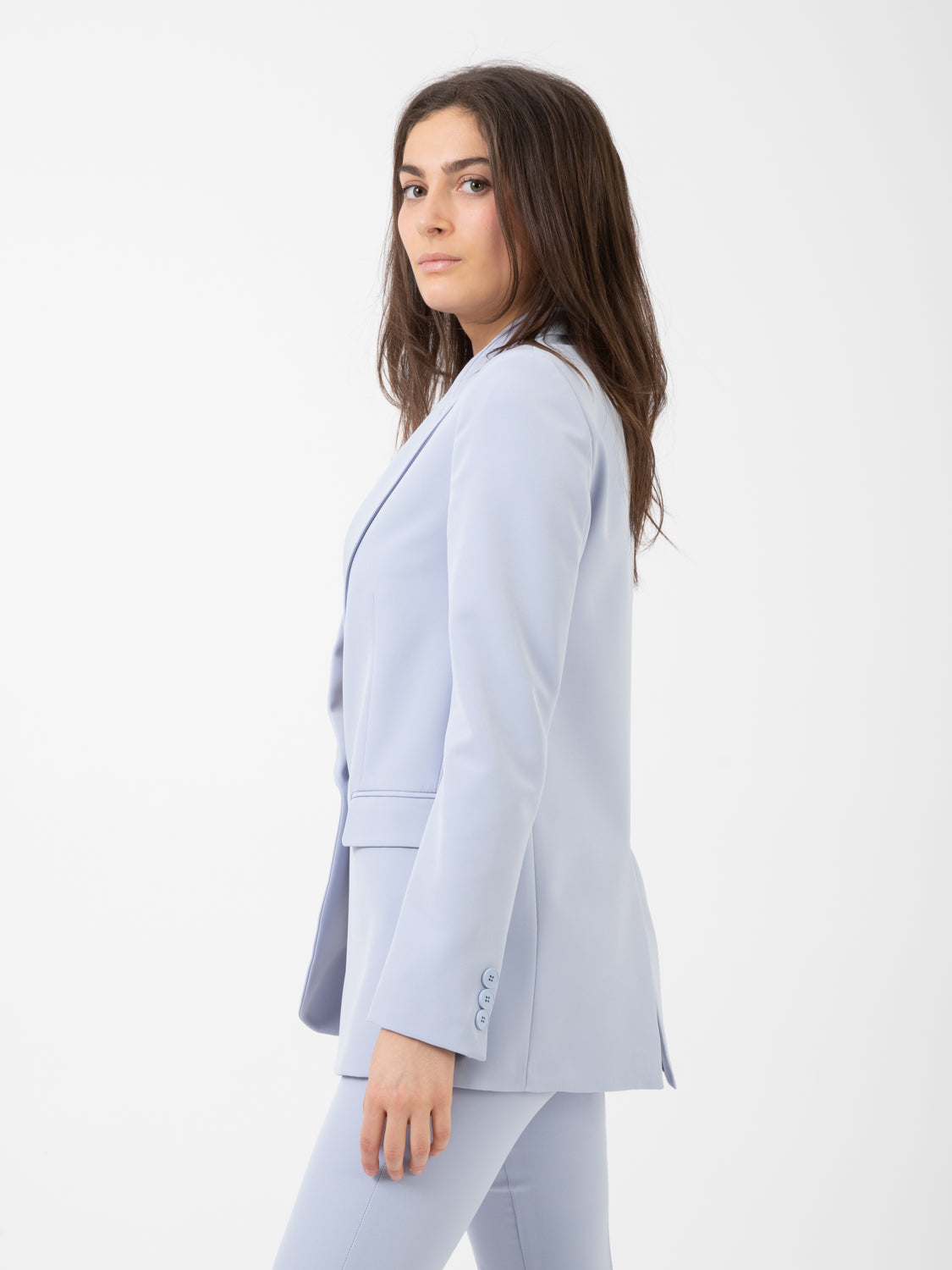 Blazer lungo monopetto azzurro polvere