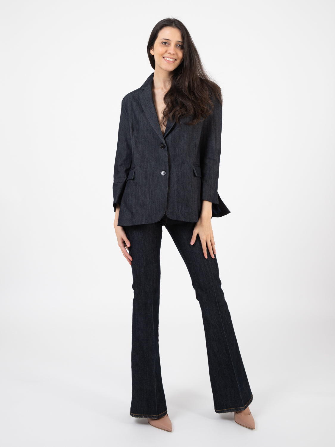 Blazer monopetto blu denim