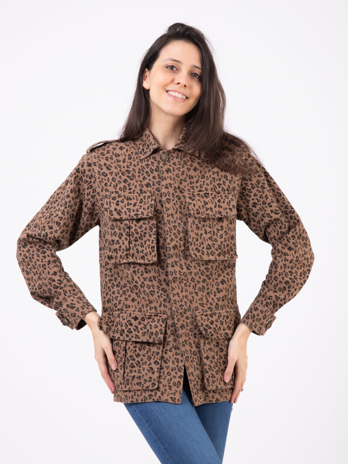 Giacca utility fantasia leopardata biscotto