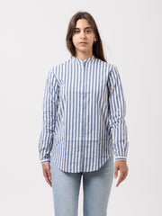 XACUS - Camicia coreana Marvi righe bianco / azzurro