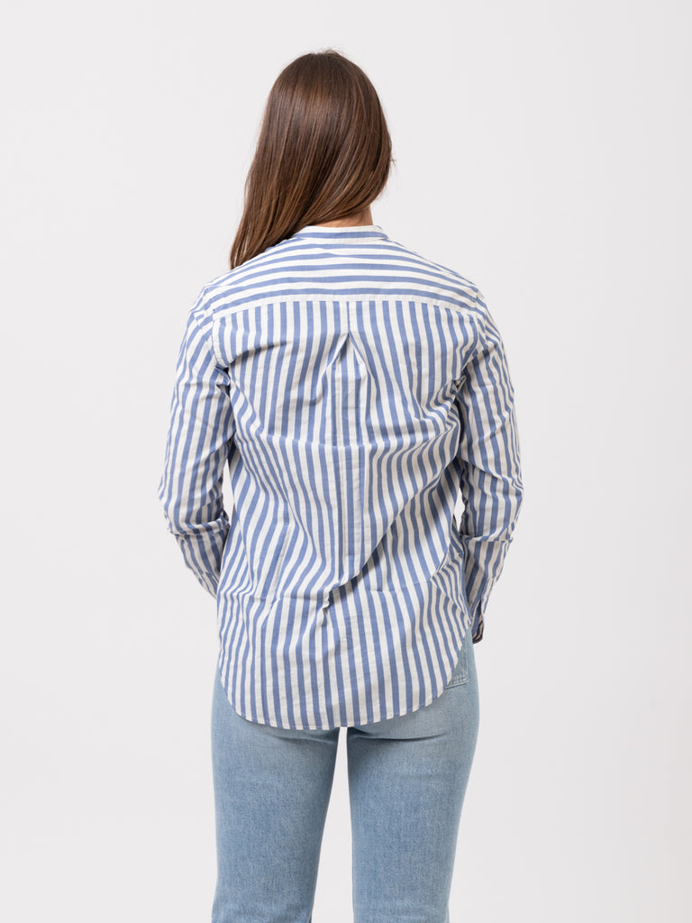 XACUS - Camicia coreana Marvi righe bianco / azzurro
