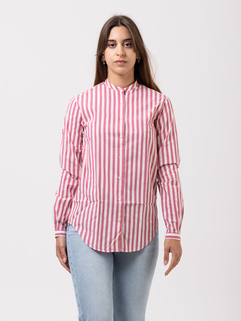 XACUS - Camicia coreana Marvi righe bianco / rosa