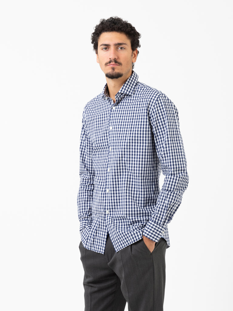 XACUS - Camicia supercotone tailored quadri bianco / blu