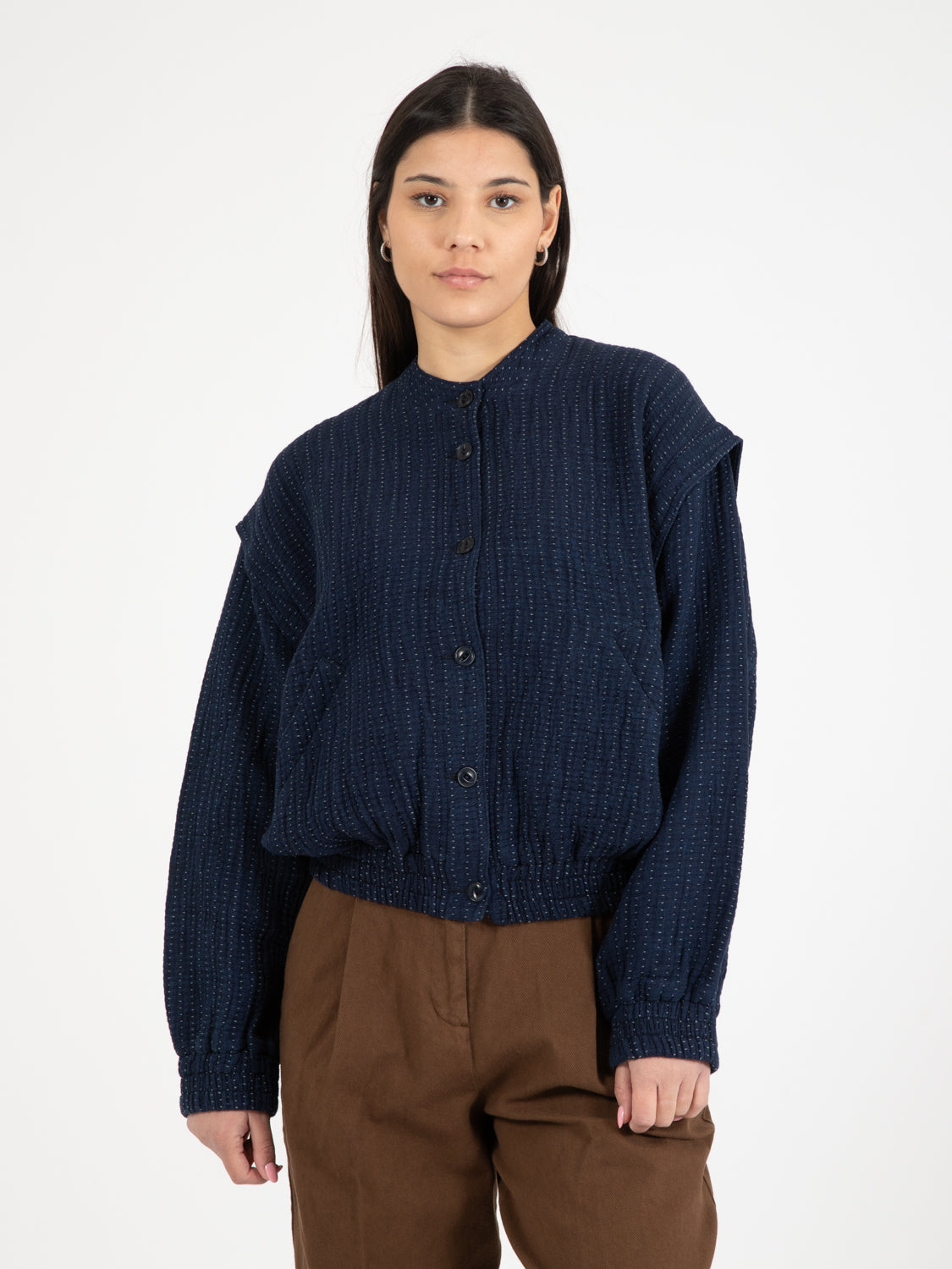 Jordan Kantha Stitch indigo bomber jacket