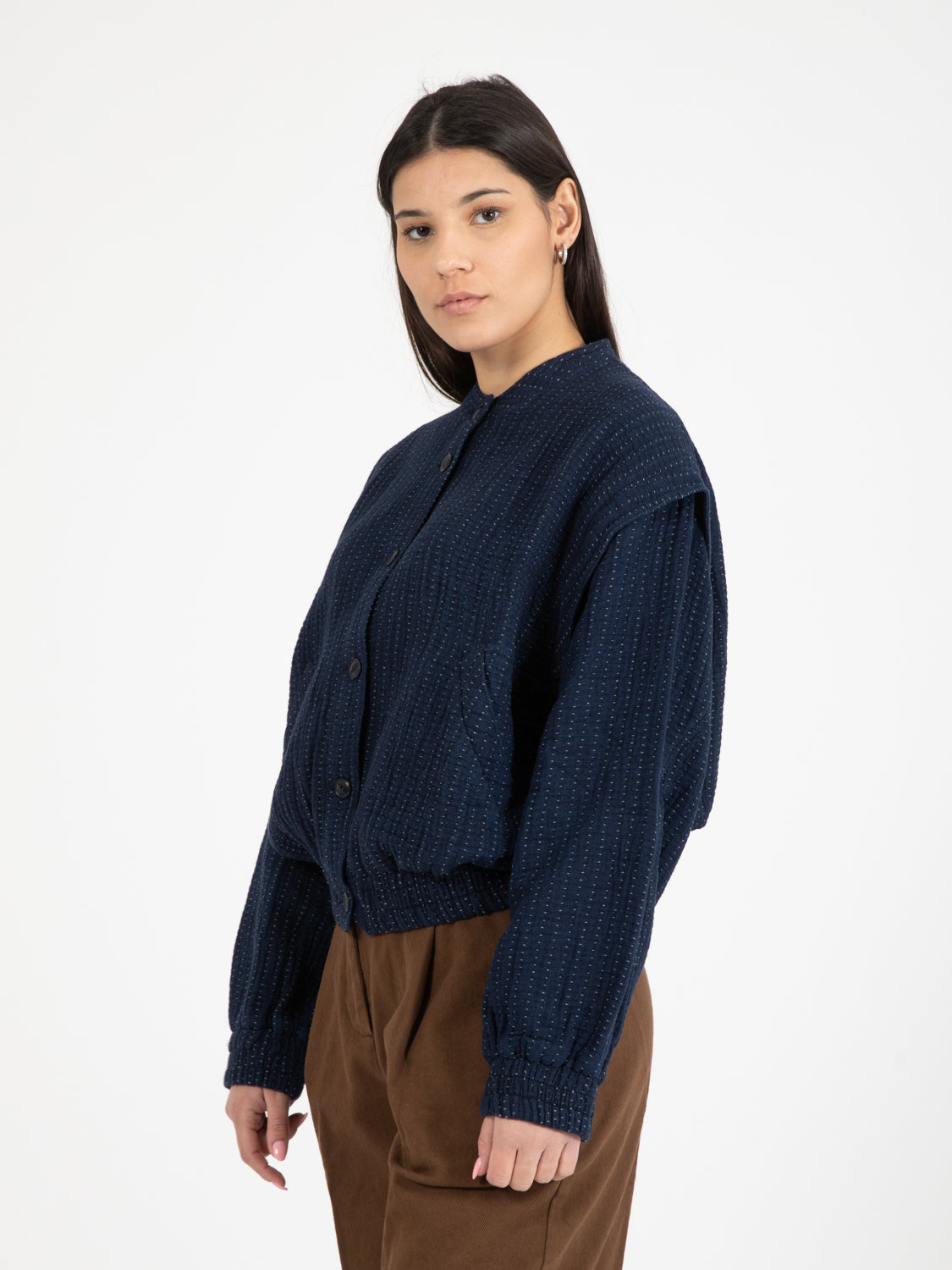 Jordan Kantha Stitch indigo bomber jacket
