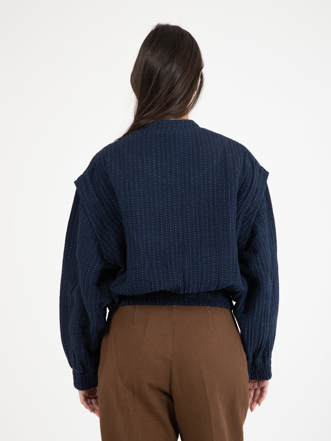 Jordan Kantha Stitch indigo bomber jacket