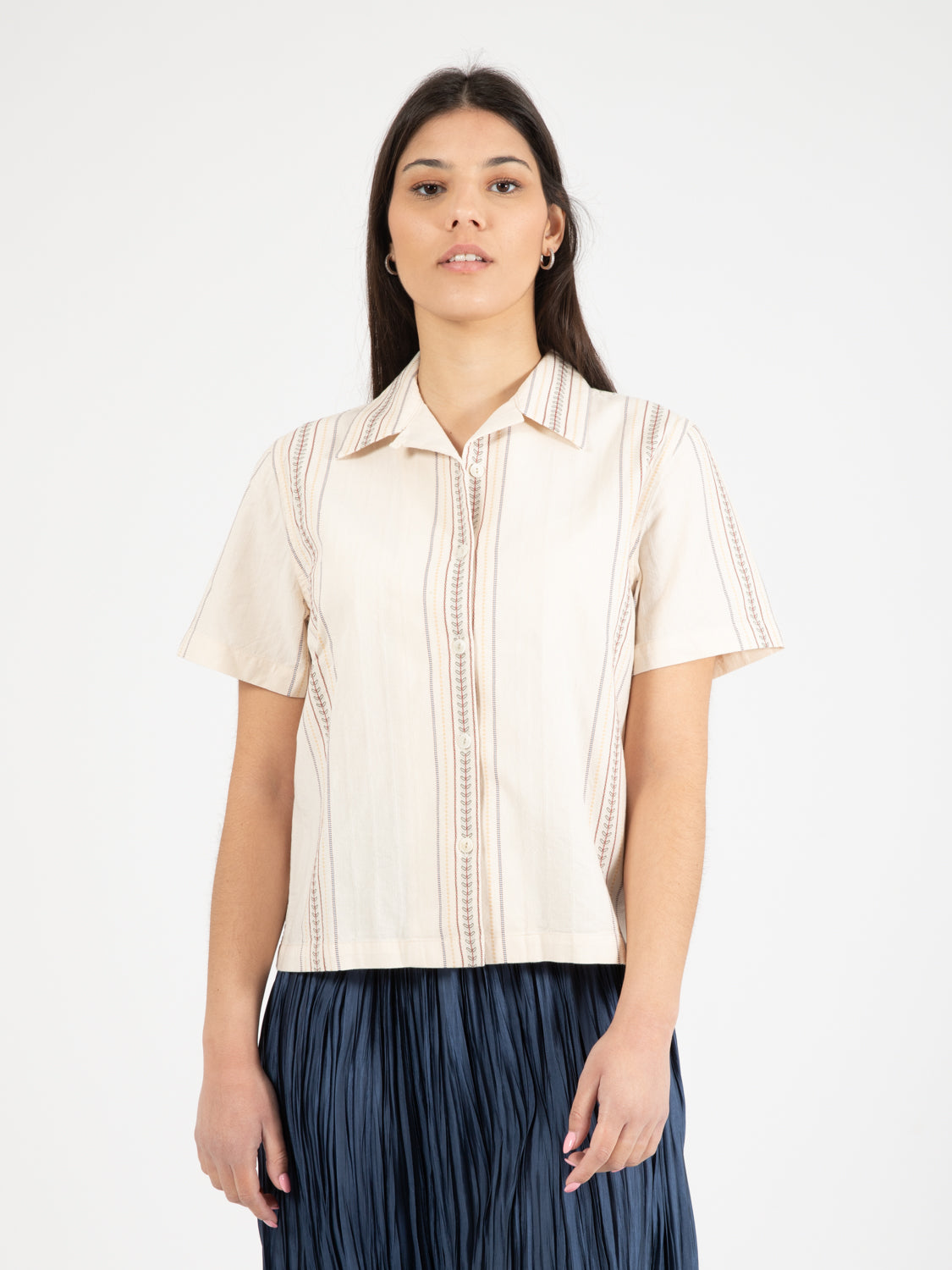 Ecru jacquard cotton shirt