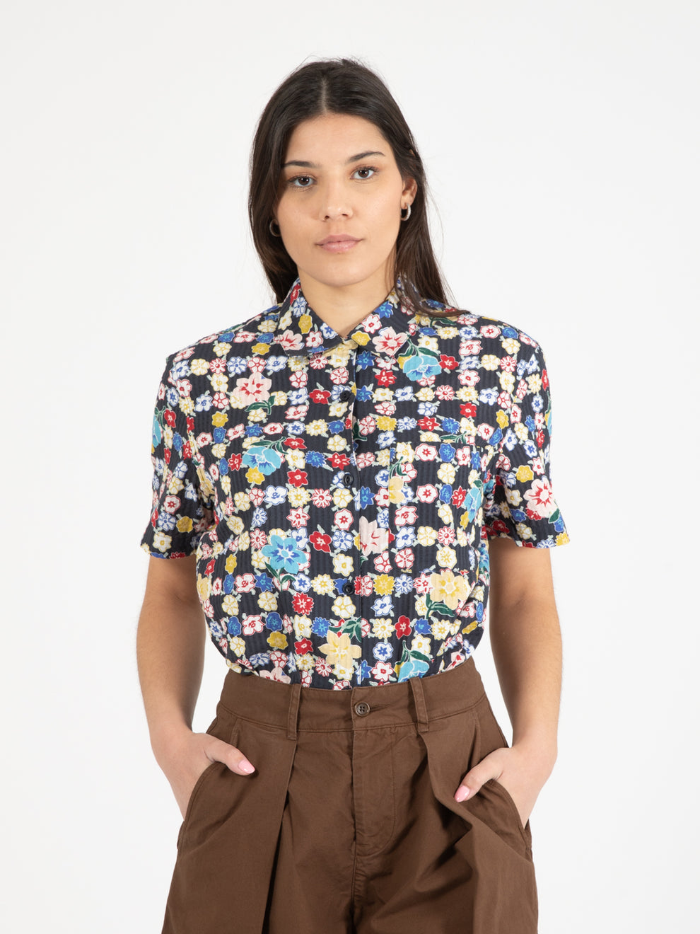 Seersucker Shirt with Multi Floral Print