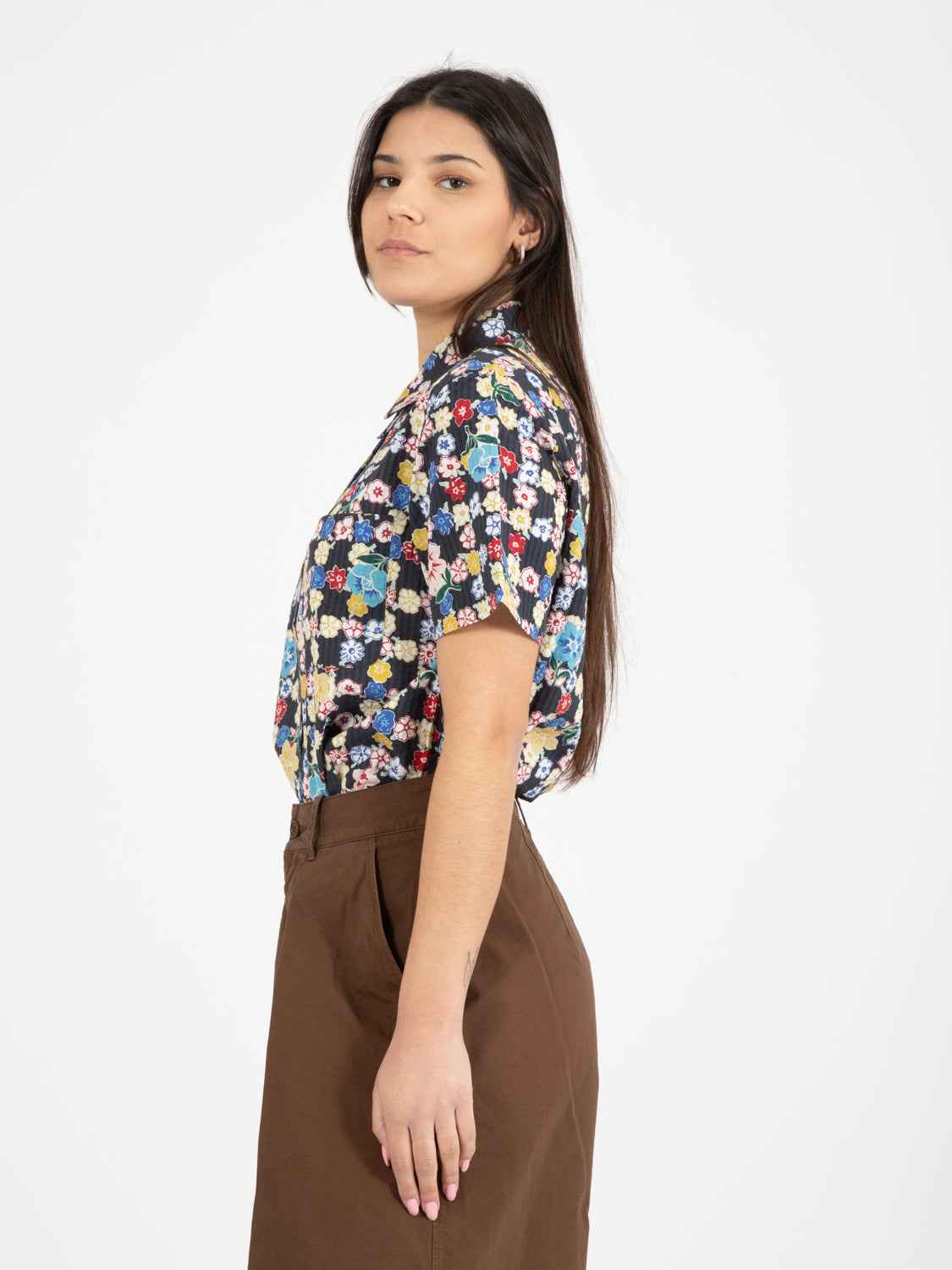 Seersucker Shirt with Multi Floral Print