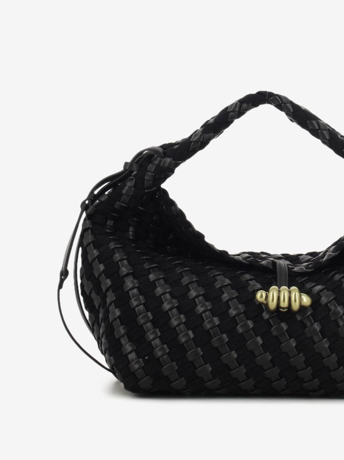 Borsa in pelle e tessuto Aurelie nero