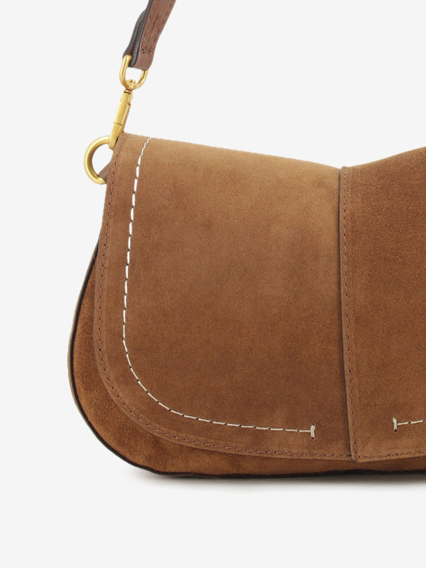 Borsa in suede Helena round cognac