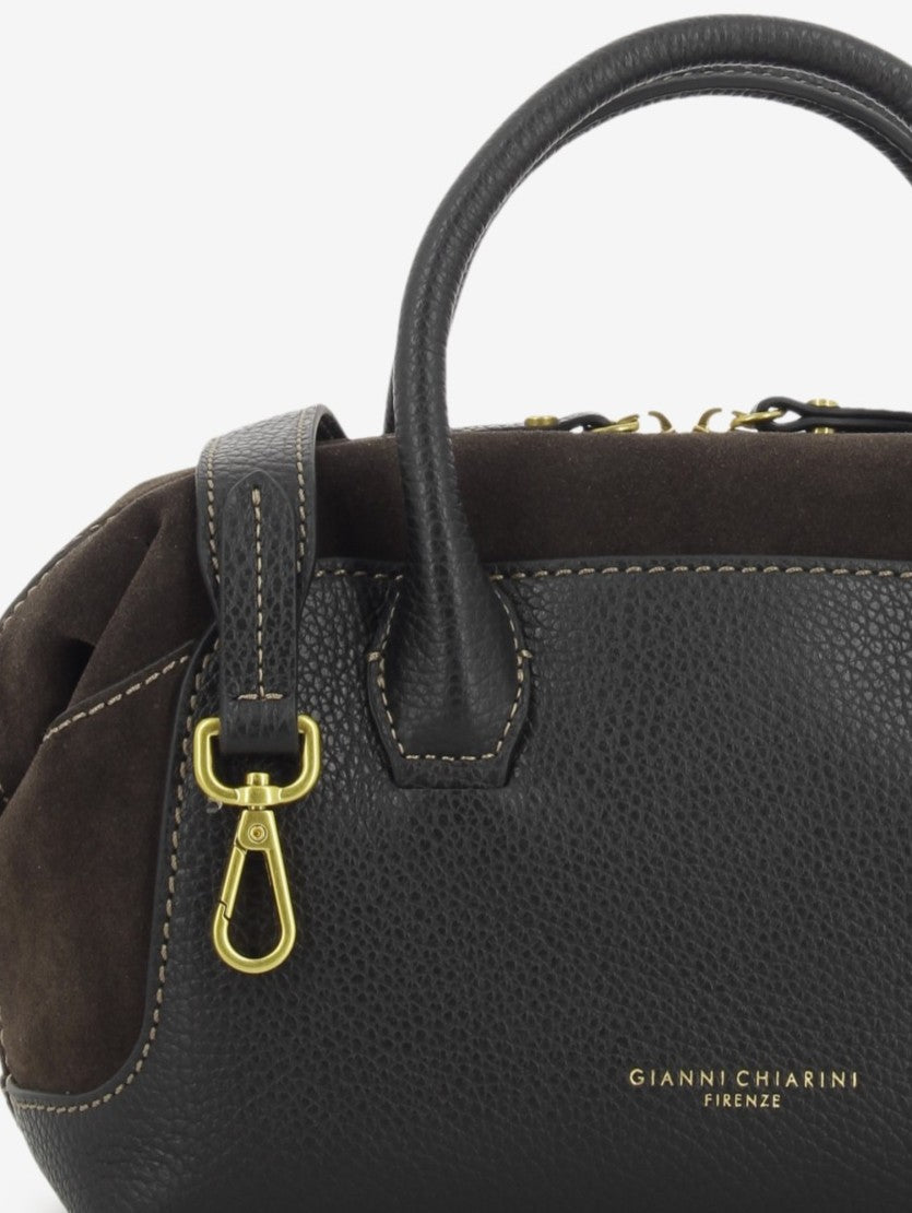 Borsa in pelle e suede Gemma nero / moka
