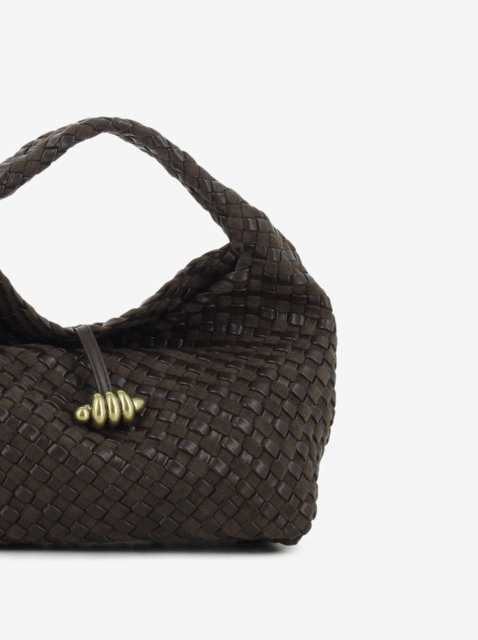 Borsa in pelle e tessuto Aurelie espresso