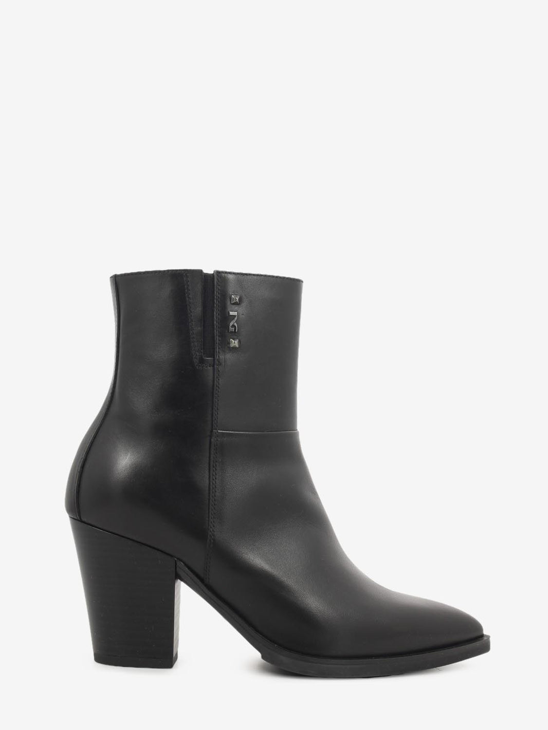 Black leather western ankle boot