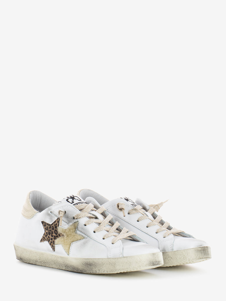 2STAR - Sneakers Low pelle bianca / beige / leopard