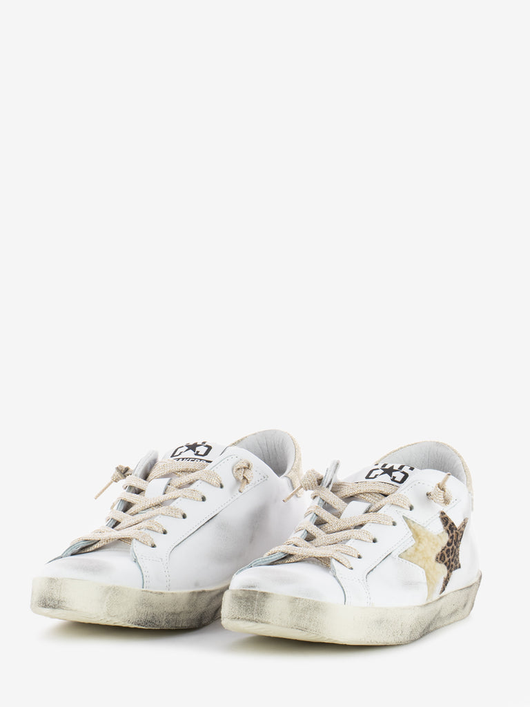 2STAR - Sneakers Low pelle bianca / beige / leopard