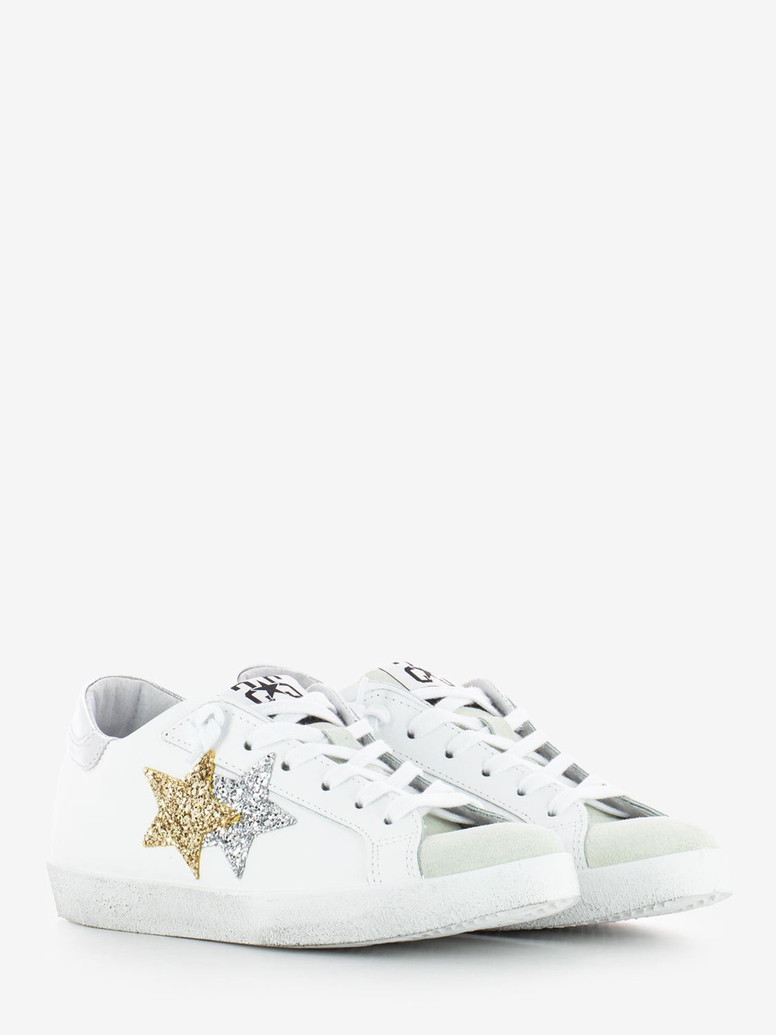 Sneakers Low pelle bianca / oro / argento