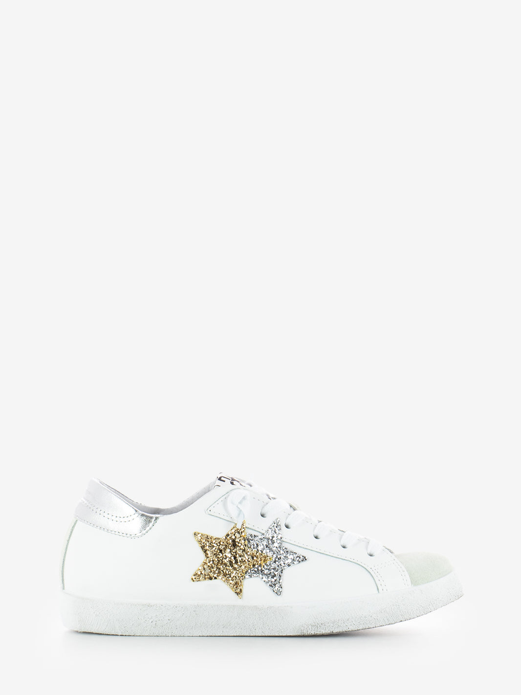 Sneakers Low pelle bianca / oro / argento
