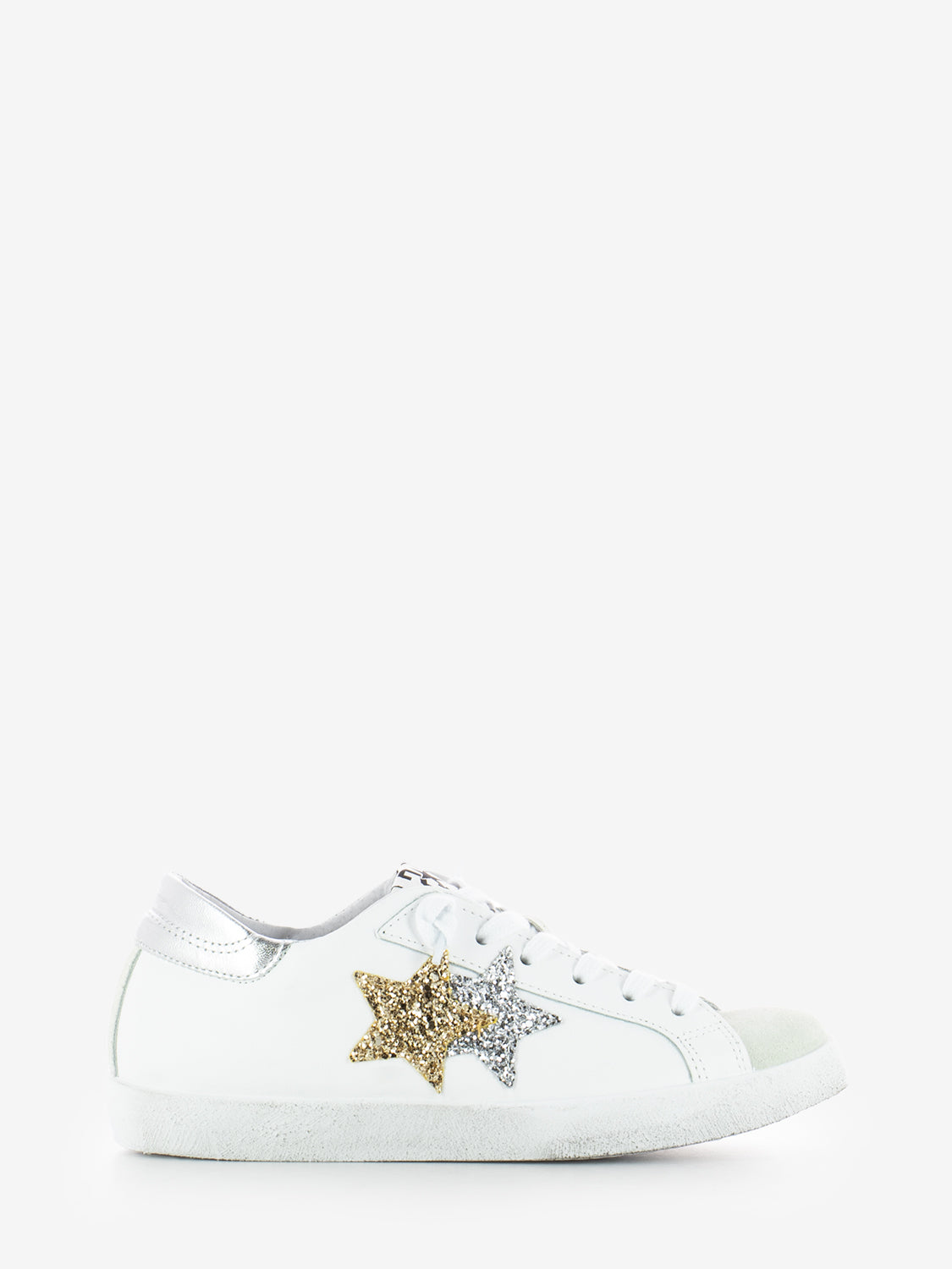 Sneakers Low pelle bianca / oro / argento
