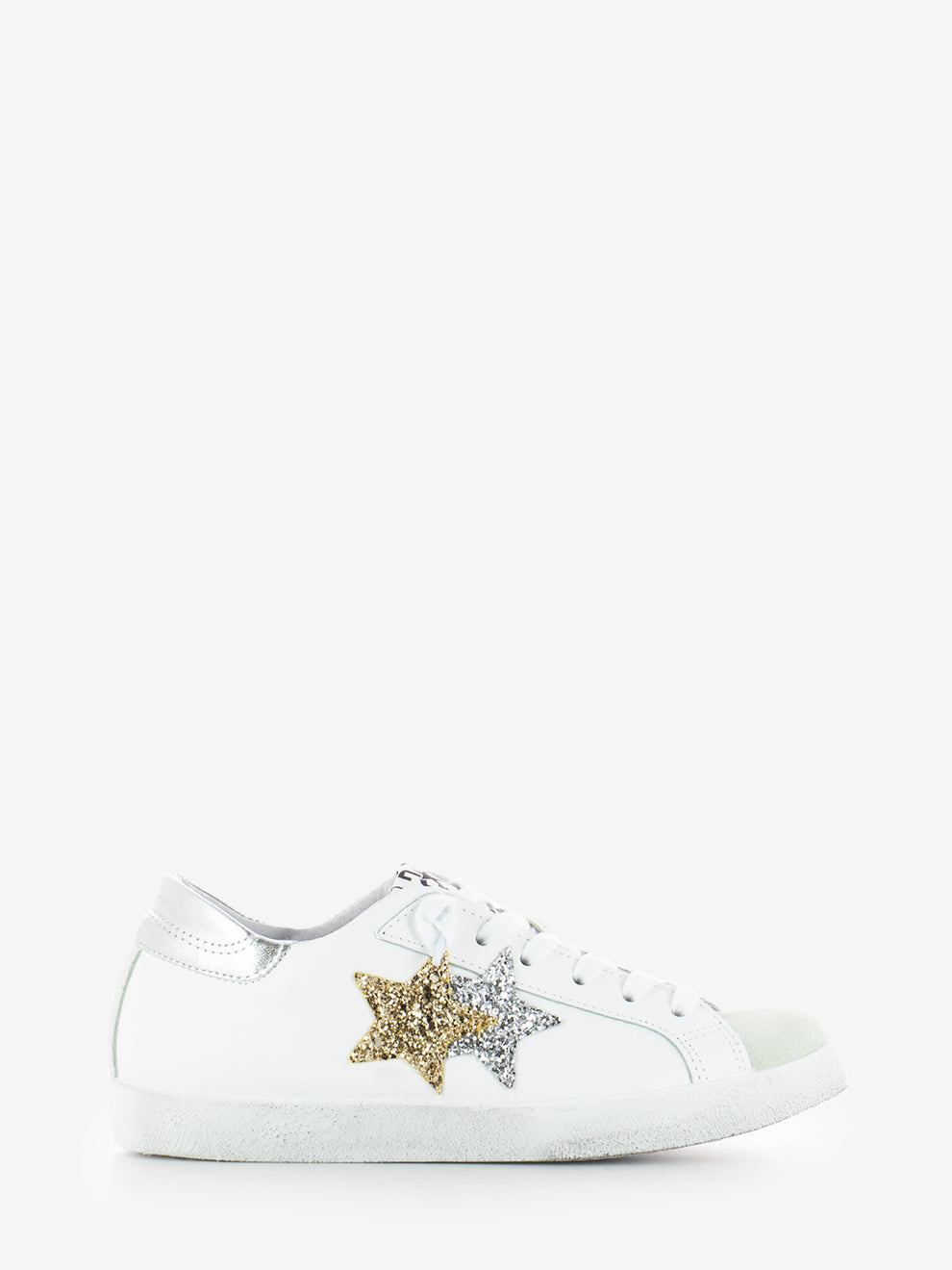 Sneakers Low pelle bianca / oro / argento