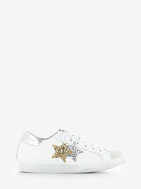 Low-top sneakers in white/gold/silver leather