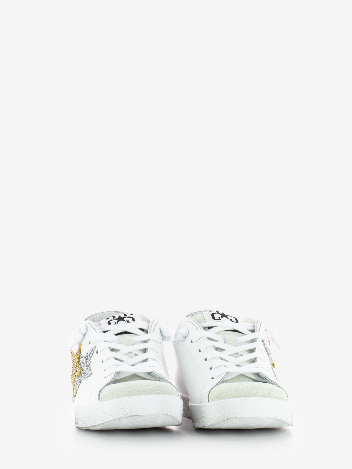 Sneakers Low pelle bianca / oro / argento