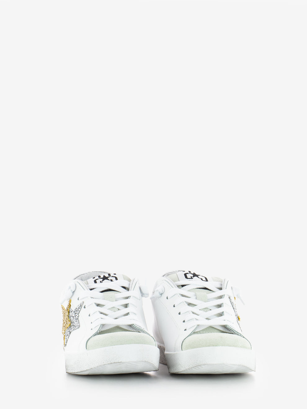 Sneakers Low pelle bianca / oro / argento