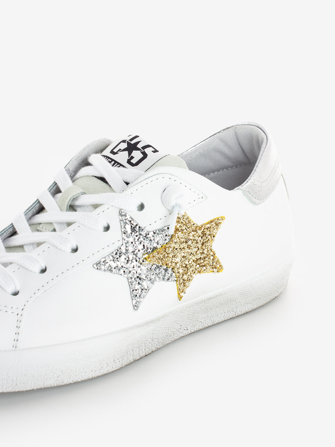 Sneakers Low pelle bianca / oro / argento